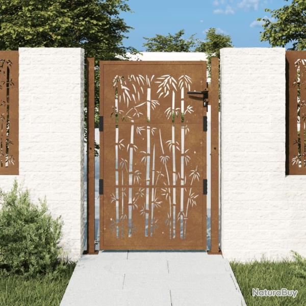 Portail de jardin 100x150 cm en acier Corten et bambou