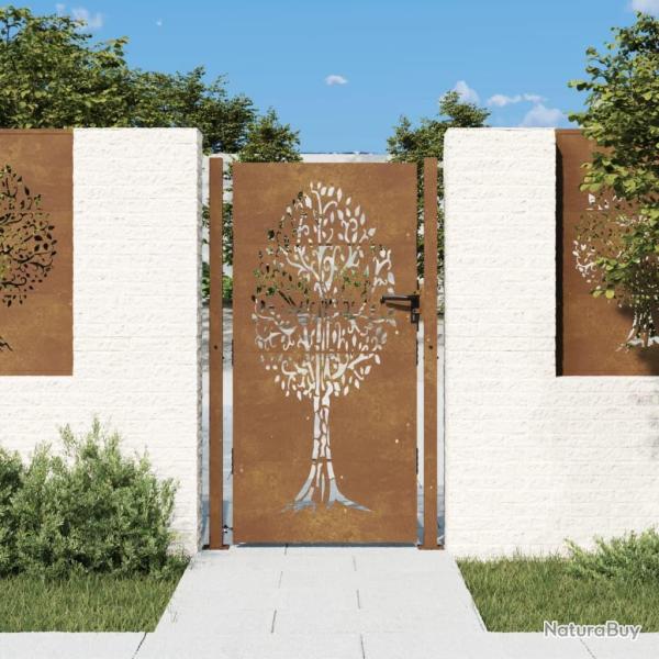Portail de jardin 100x175 cm en acier Corten avec motif arbre