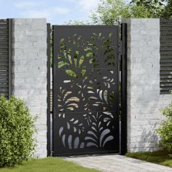 Portail de jardin noir 100x150 cm en acier design ondul&eacute;