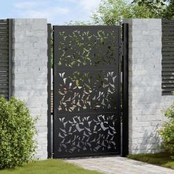 Portail de jardin noir 100x150 cm en acier avec motif feuille