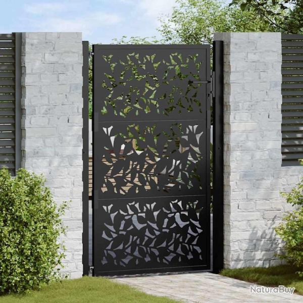Portail de jardin noir 105x155 cm acier conception de feuilles alsavelo