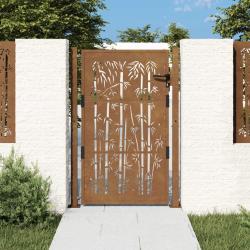 Portail de jardin 100x125 cm en acier Corten et design bambou