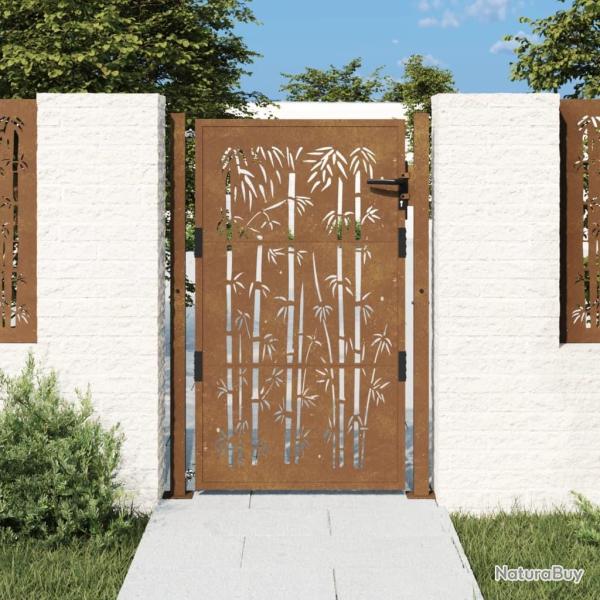 Portail de jardin 100x125 cm en acier Corten et design bambou
