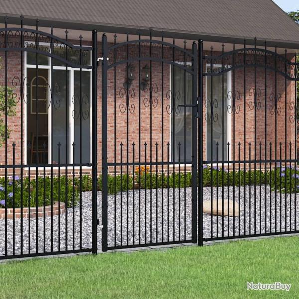 Portail de cl�ture Kampen avec t�te pointue, acier noir 103 x 175 cm