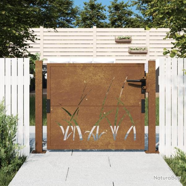 Portail de jardin 100x75 cm en acier Corten avec motif gazon