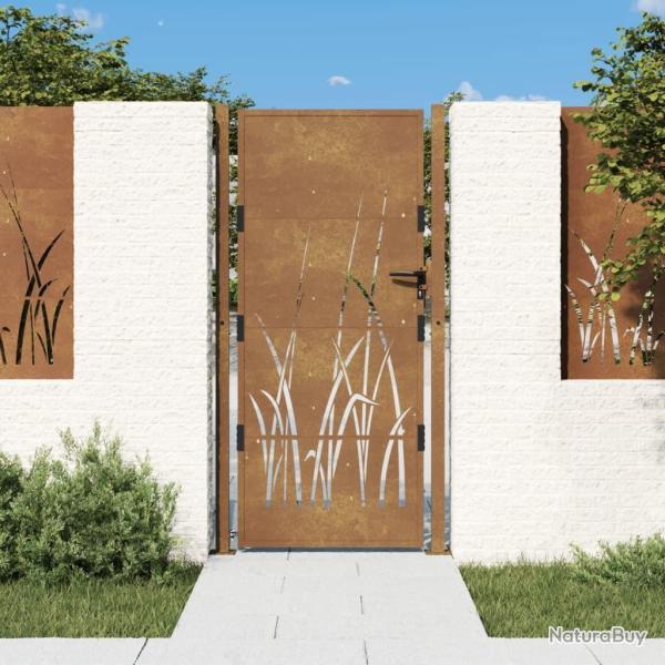 Portail de jardin 100x175 cm en acier Corten avec motif gazon