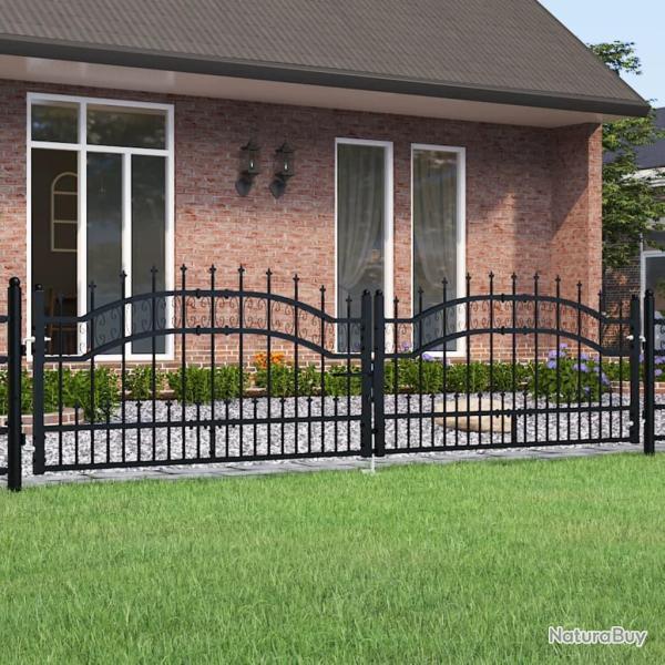 Portail de cl�ture Kampen avec t�te en forme de lance, acier noir 302 x 78 cm
