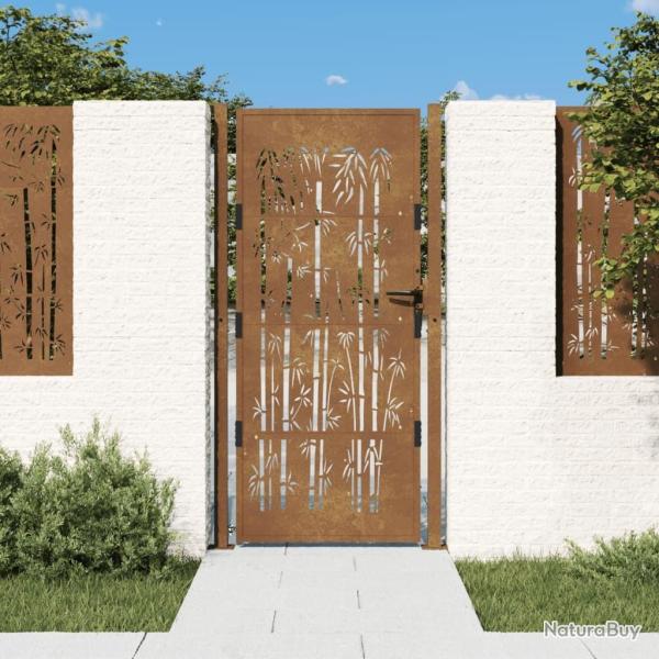 Portail de jardin 105x205 cm acier corten design de bambou alsavelo