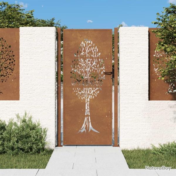 Portail de jardin 100x200 cm en acier Corten motif arbre