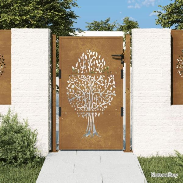 Portail de jardin 100x125 cm en acier Corten avec motif arbre