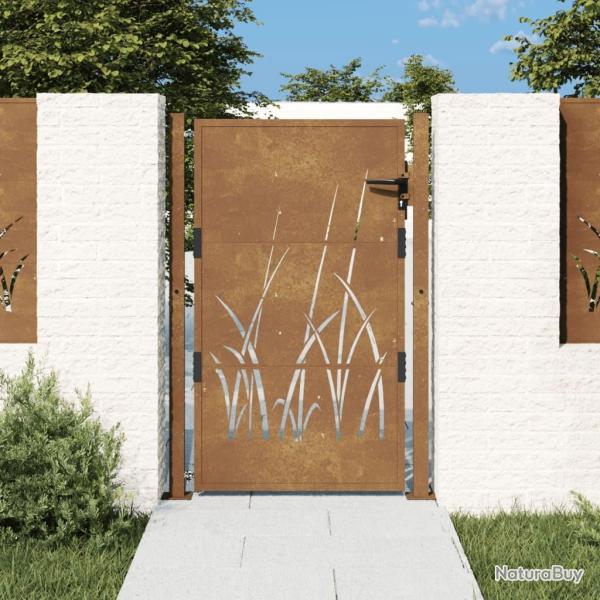Portail de jardin 100x125 cm en acier Corten avec motif gazon