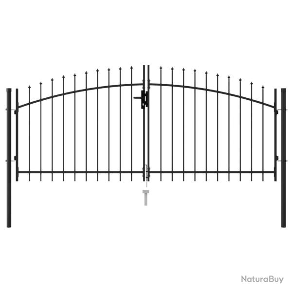 Portillon double porte avec dessus � pointe Acier 3x1,25 m Noir alsavelo