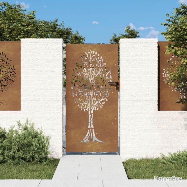 Portail de jardin 85x200 cm acier corten conception de l'arbre alsavelo