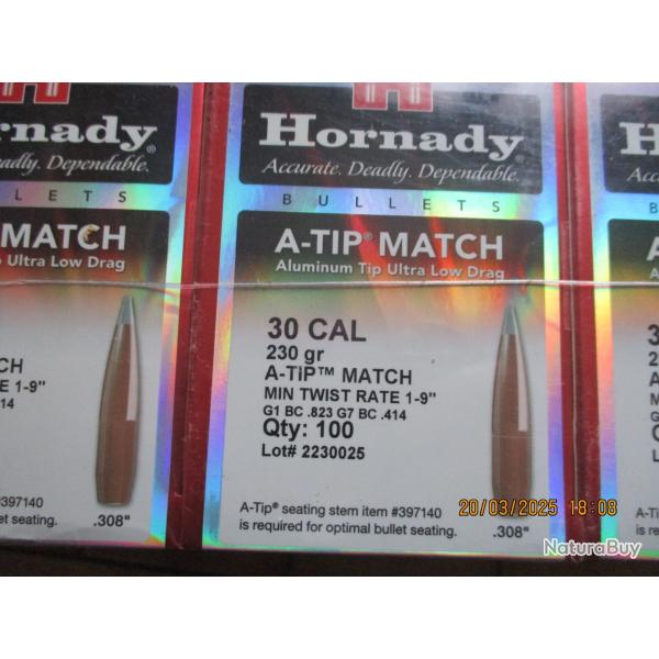 1000 Ogives HORNADY cal 30-230gr A-Tip