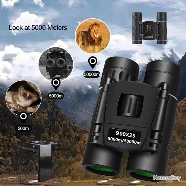 Jumelle Pliante 900 X 25 Portable HD Zoom Longue Distance Chasse Observation Animaux Camping