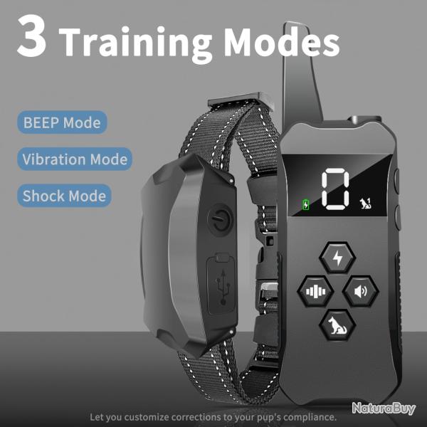 Collier d'Entra�nement pour Grand Chien Etanche IP67 avec Bip, Modes de Vibration