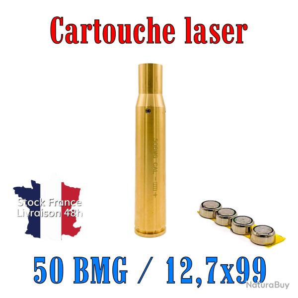 Cartouche laser de r�glage calibre 50 BMG 12,7x99 en laiton massif pile offerte - Stock France