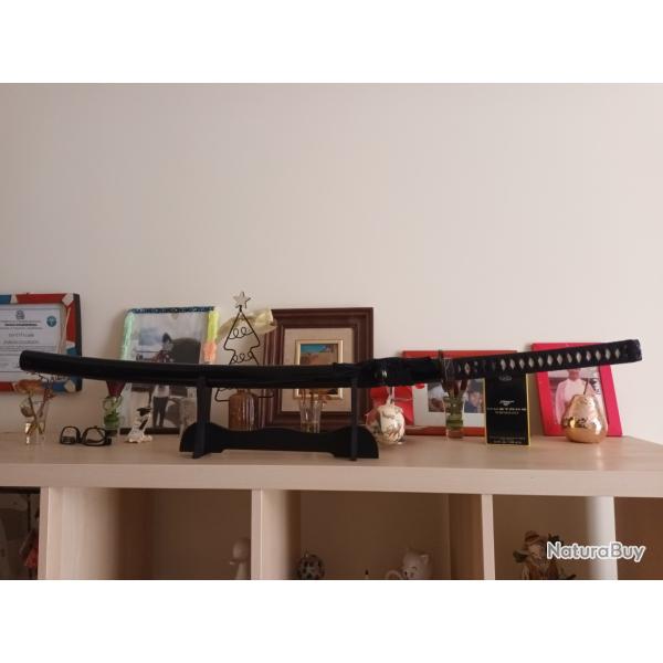 KATANA JHON LEE ACIER PLIE AU CARBONE FONCTIONNEL AVEC SUPPORT