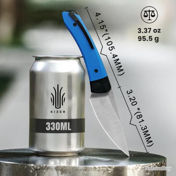 Couteau Kizer Mini Momo Blue Lame Acier 154CM Manche Aluminium IKBS Linerlock Clip KIV3663C1