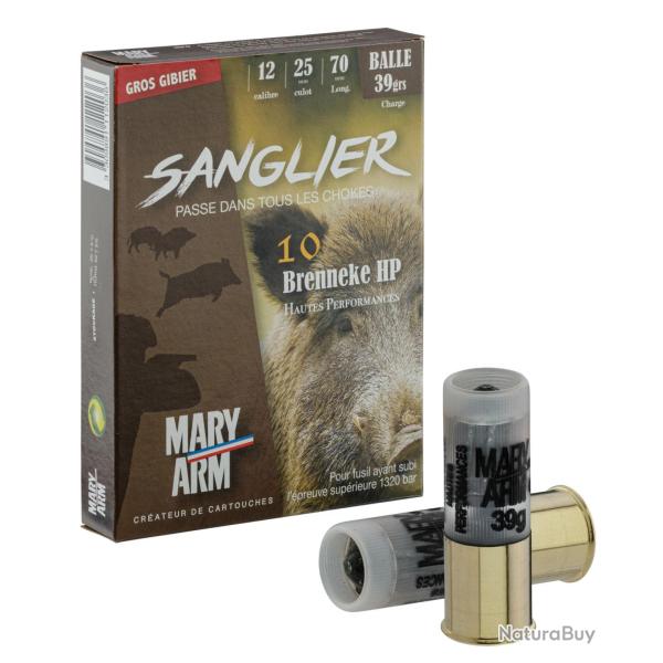 CARTOUCHE DE CHASSE MARY ARM BRENNEKE SANGLIER 39HP - CALIBRE 12