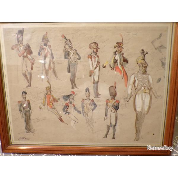 Dessin de 11 costummes militaires 1er empire par G. CLAIRIN