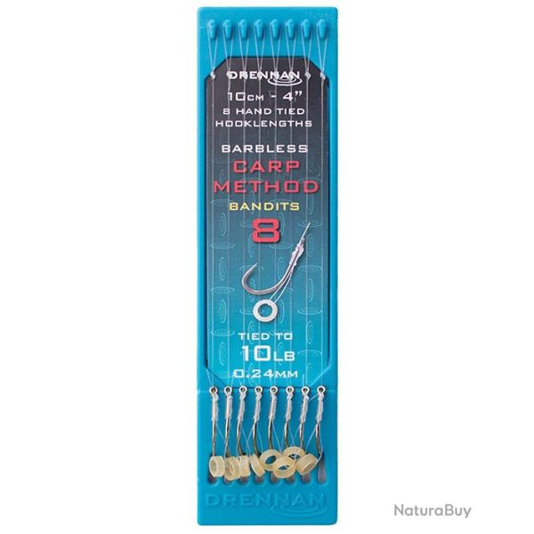 DRENNAN BAS DE LIGNE CARP METHOD BANDIT 4" HOOK PLATE DRENNAN 0,24mm 8 4''/10cm