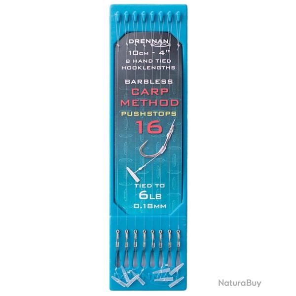 DRENNAN BAS DE LIGNE CARP METHOD PUSHSTOPS 4" HOOK PLATE DRENNAN 0,18mm 16 4''/10cm