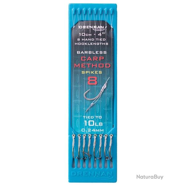 DRENNAN BAS DE LIGNE CARP METHOD SPIKE 4" HOOK PLATE DRENNAN 0,24mm 8 4''/10cm