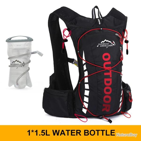 Sac  dos de cyclisme impermable 8 litres + GOURDE 1.5L NOIR/ROUGE