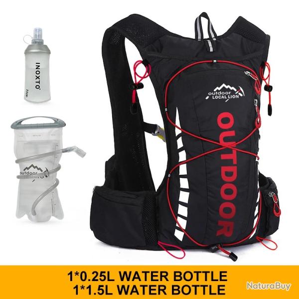Sac  dos de cyclisme impermable 8 litres GOURDE 1.5L+ 250ML NOIR/ROUGE