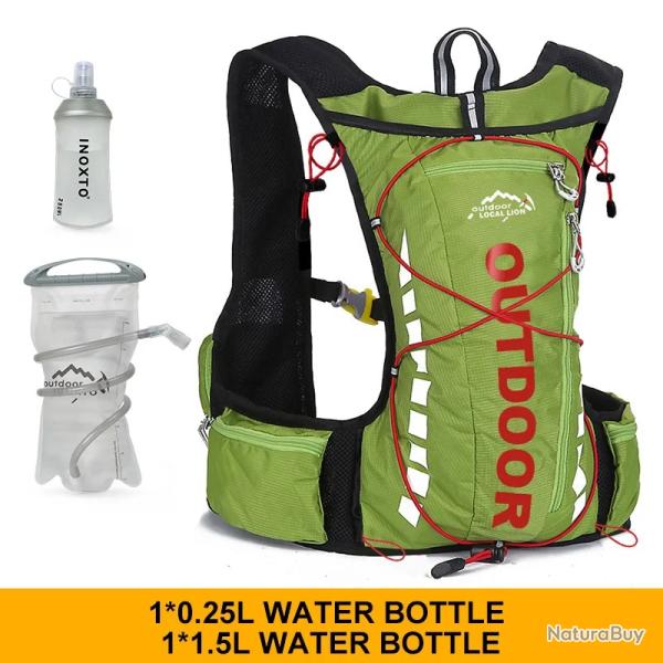 Sac � dos de cyclisme imperm�able 8 litres GOURDE 1.5L+ 250ML VERT -LIVRAISON GRATUITE !!!