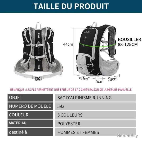 Sac � dos d'hydratation l�ger 15L GOURDE 1.5L+ 250ML -BLEU -LIVRAISON GRATUITE !!!