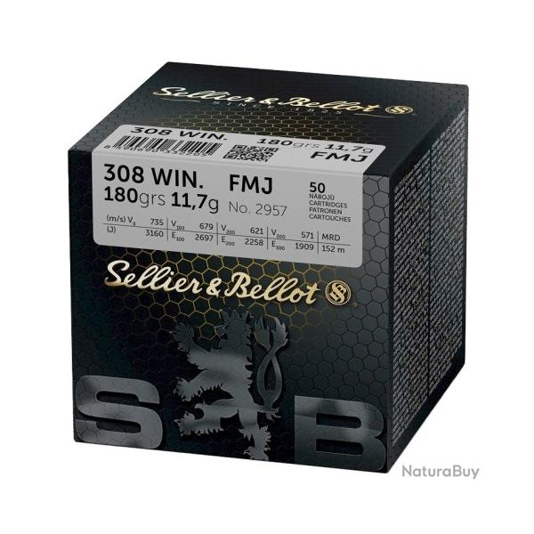 Munitions SELLIER & BELLOT cal.308win FMJ 180gr 11.7g par 50