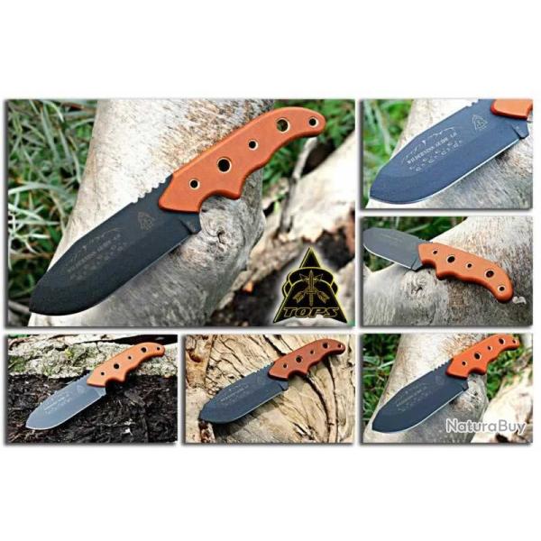 Couteau TOPS Wilderness Guide 4.0 Lame Acier 1095 Manche Micarta Tan Etui Nylon Molle USA TPWSG4