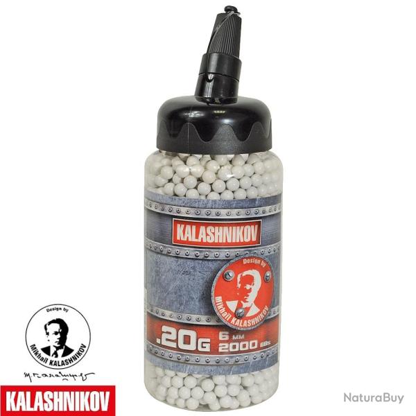 Billes Airsoft 0,20g Blanches Kalashnikov - 2000 Billes