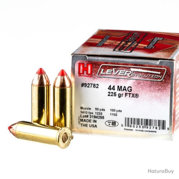 Cartouches HORNADY Calibre 44 REM MAG FTX - 225grs - Boite de 20 unit�s