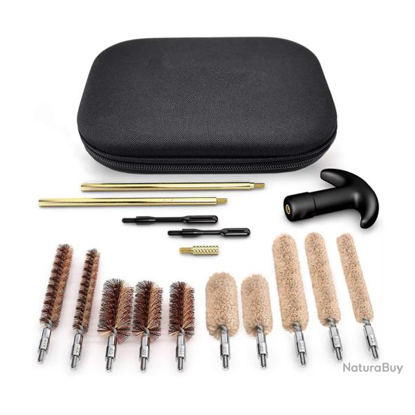 Kit de nettoyage de pistolet/revolver universel 16 pices cal 22/9mm/.40/357 Etc...