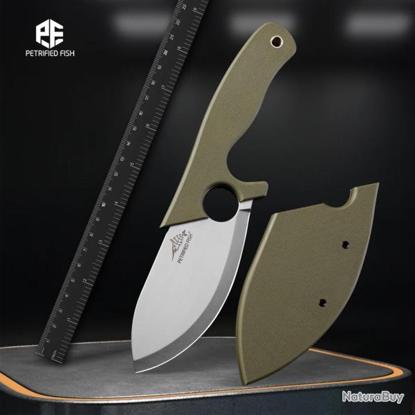 Couteau Petrified Fish Eel Green Lame Drop Point 9Cr18MoV SW Manche G10 Green Etui G10 PFKH01GRW