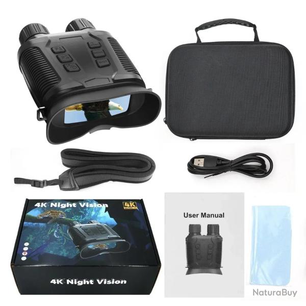 Jumelles Vision Nocturne Couleur 36MP 4K 10x Optique IR 500 m �cran 3,2" Zoom 80x Recharge USB-C