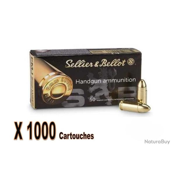 CARTOUCHES SELLIER BELLOT CAL.9x19 / 9 PARABELLUM / 9 LUGER FMJ 124GRS CALIBRE 9X19 /1000