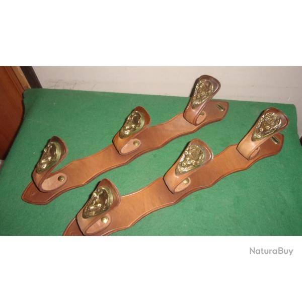 ratelier cuir 3 fusils t�tes de cerf