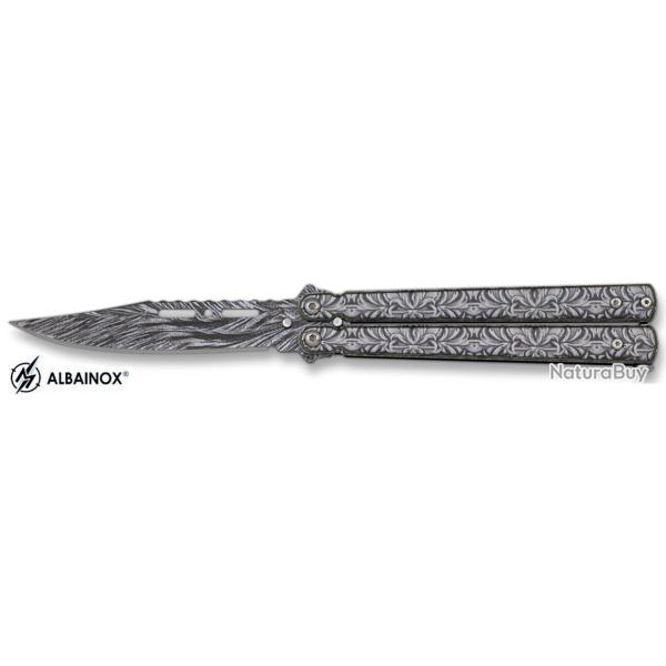 Couteau papillon  gris faon damas  lame de 9.60 cm