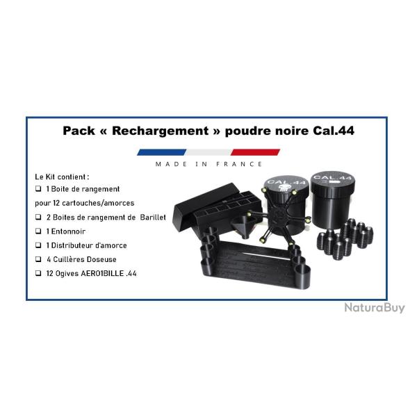 Lot de 2 - Pack rangement cal. 44 bo�te pour barillet, cartouches, 4 cuill�res doseuses poudre noire