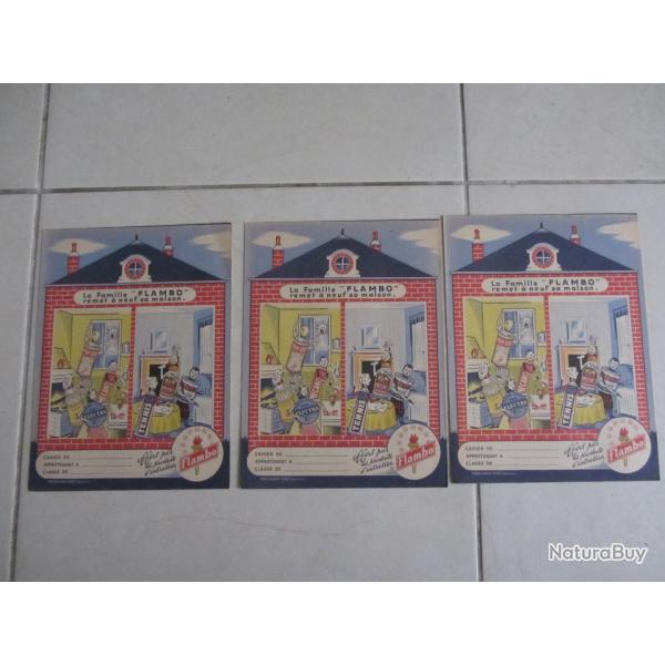 3 Prot�ge cahiers publicitaires produits Flambo 1950