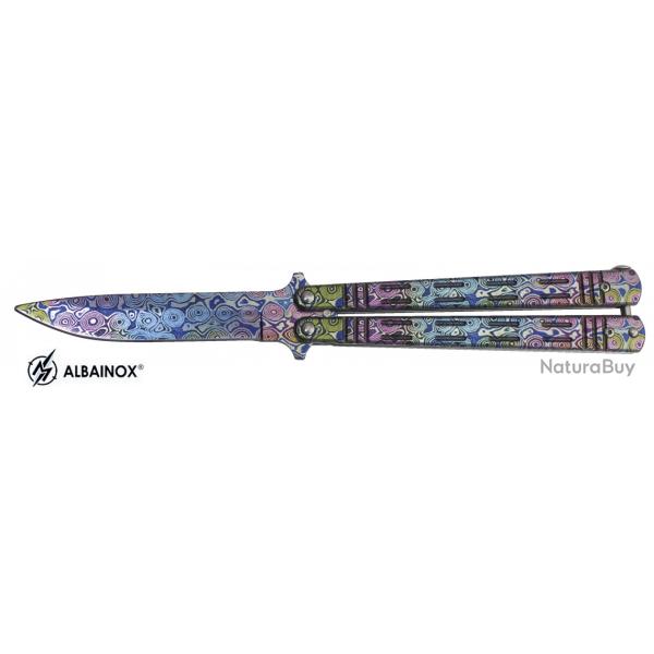 Couteau  papillon  violet bleu hippie  lame de  10.00 cm
