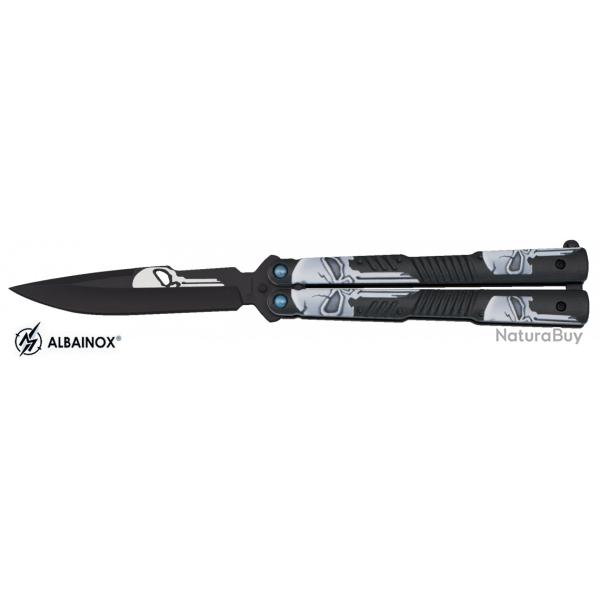 Couteau  papillon punisher noir et blanc  lame de  10.40 cm