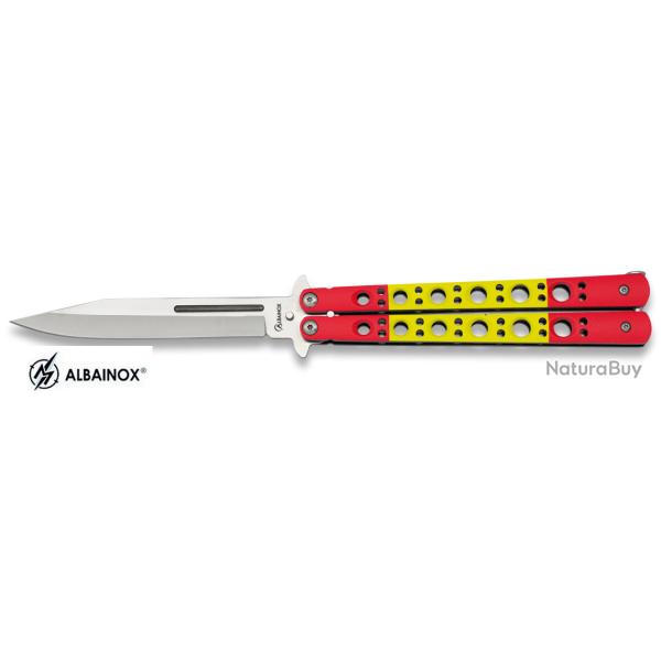 Couteau  papillon  rouge et jaune  lame de  11.20 cm