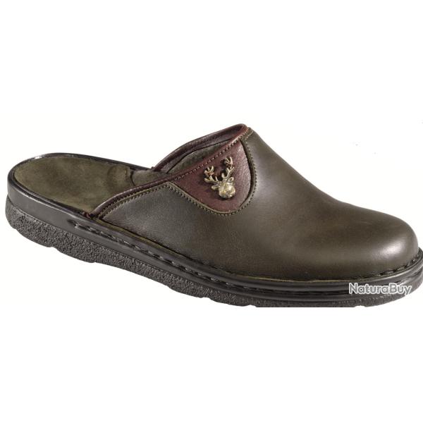 Chaussons en cuir vert Cerf