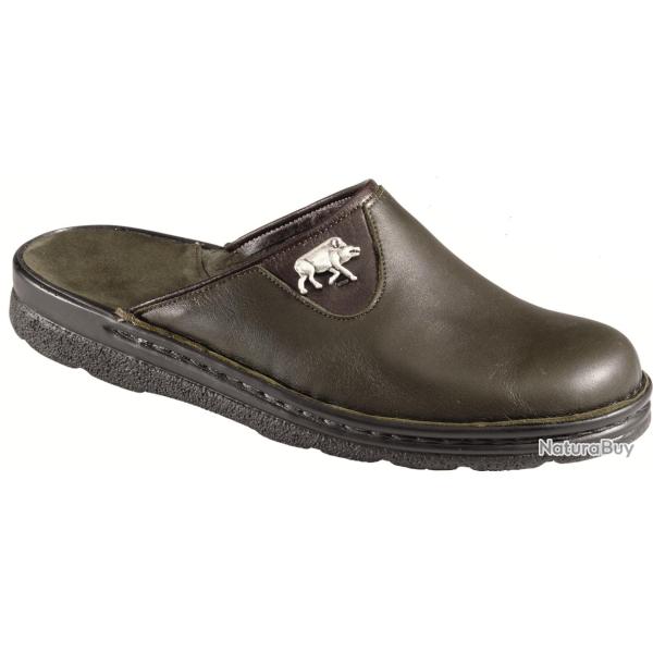 Chaussons en cuir vert Sanglier