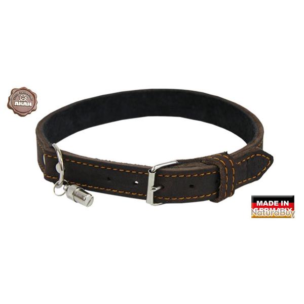 Collier AKAH pour chien en cuir huil� brun fonc� 45 cm